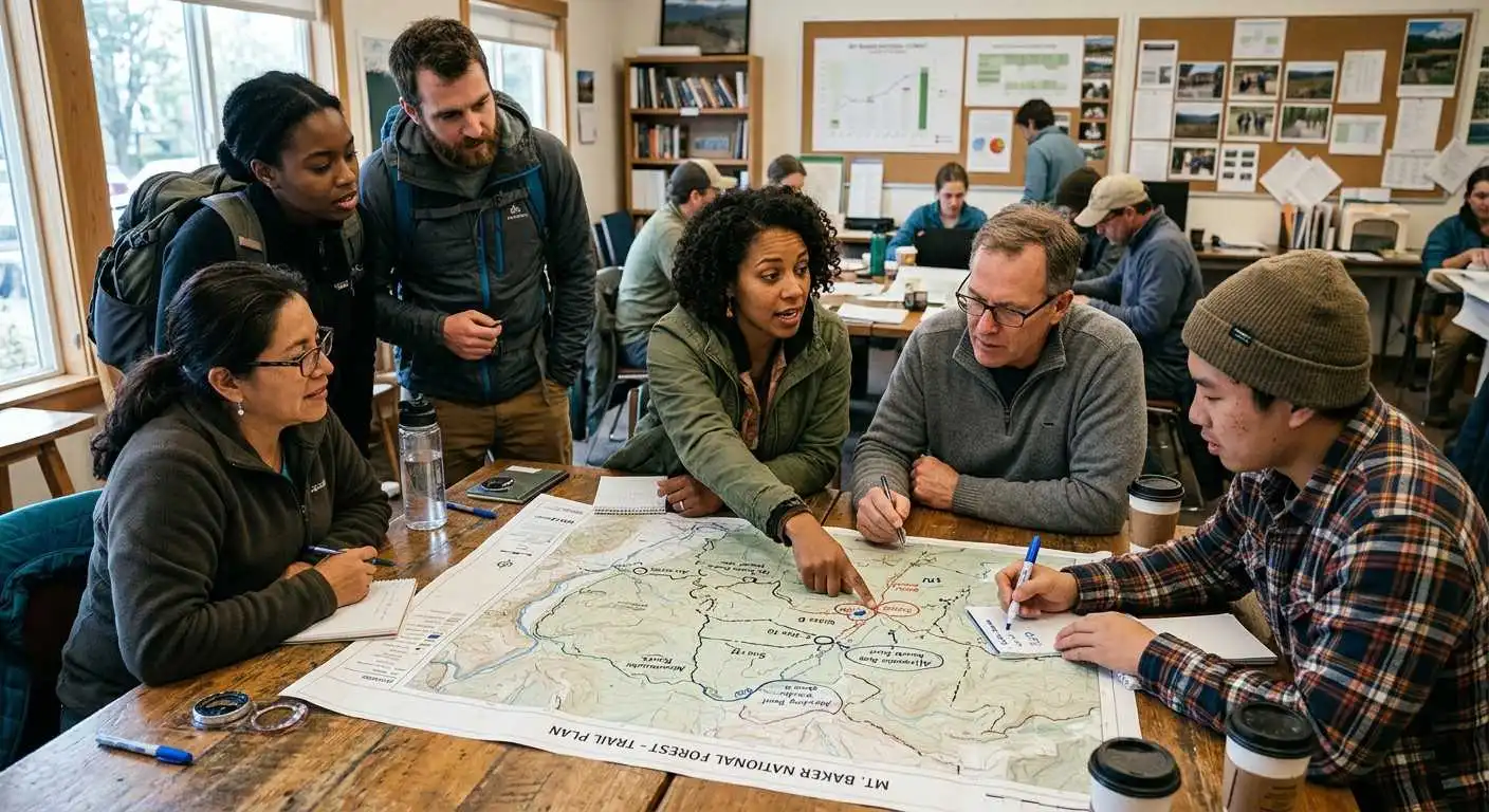 Team planning car pickup location using map in Queensland