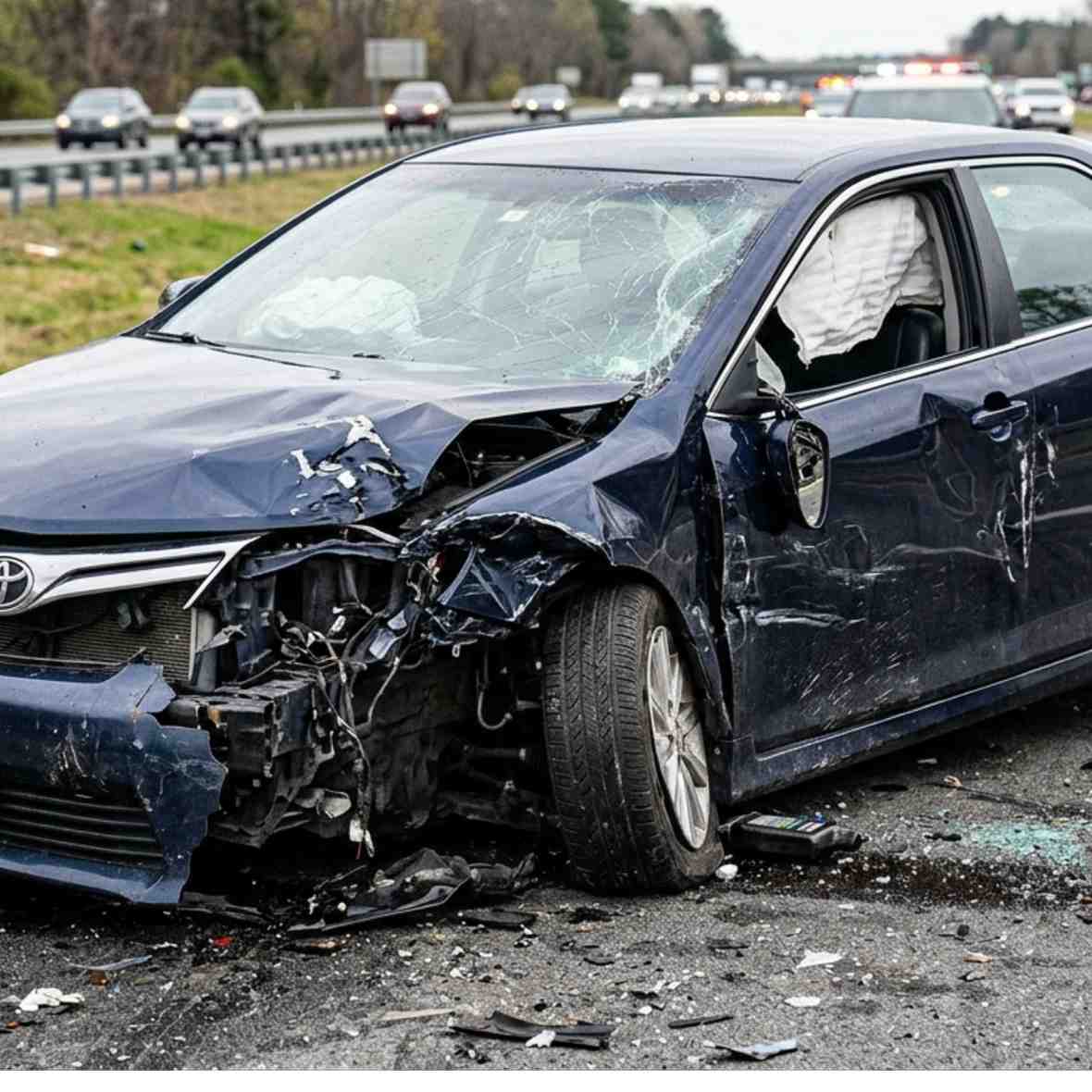 damaged car in road