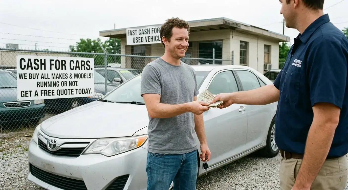 Cash for cars Queensland payment process handing cash to car owner